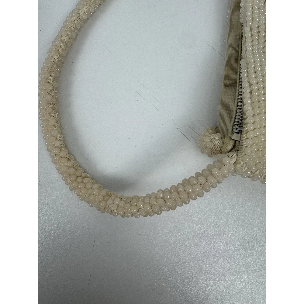 Vtg 1960s Beaded Cream Evening‎ Handbag Handmade Hong Kong Top Handle Purse